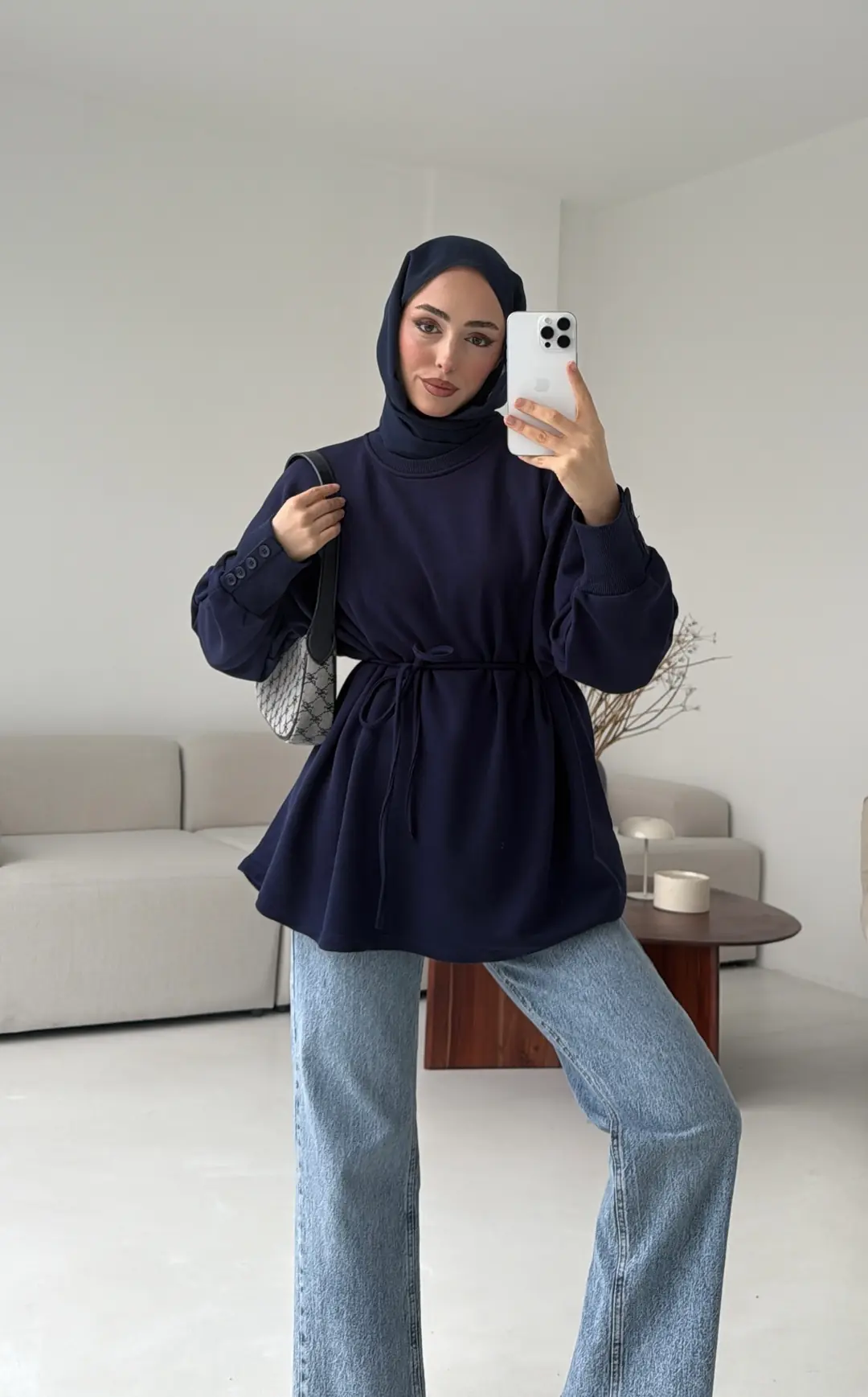 Manşeti Düğme Detay Swearshirt Lacivert