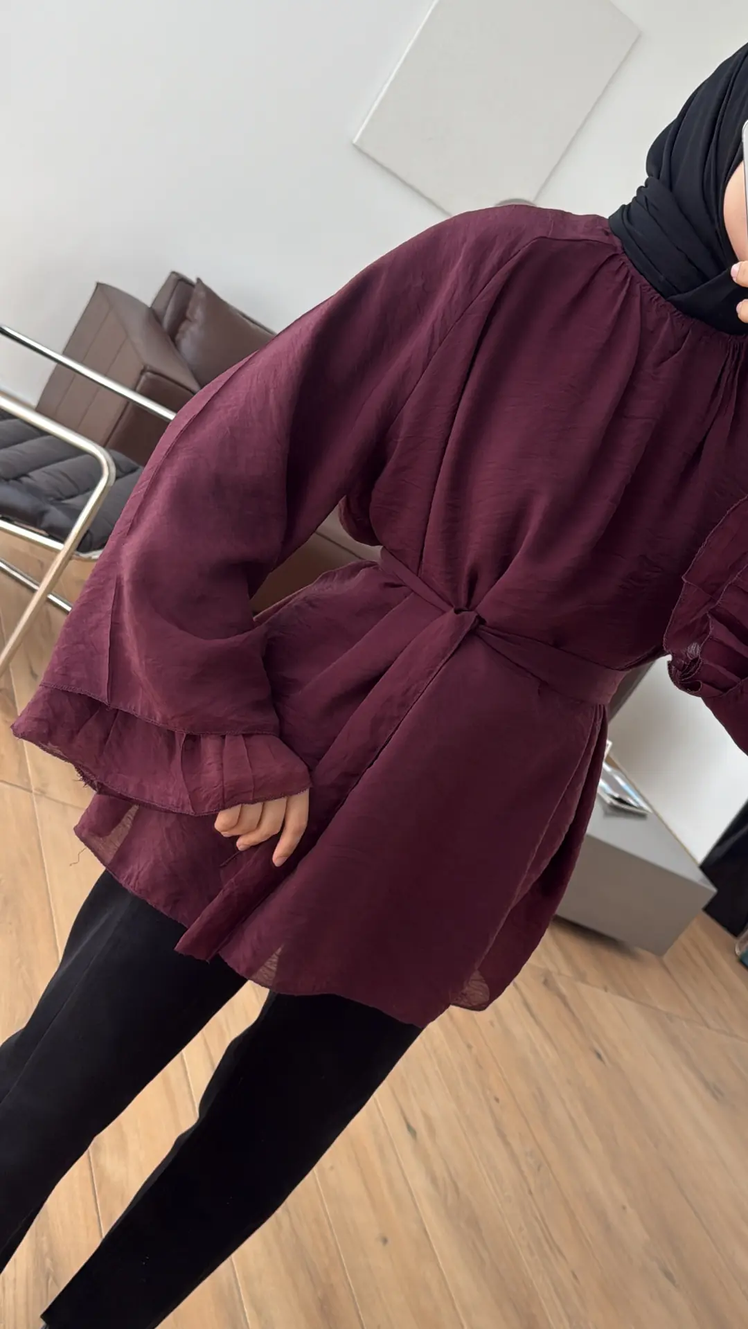 Dökümlü Şifon Bluz Bordo