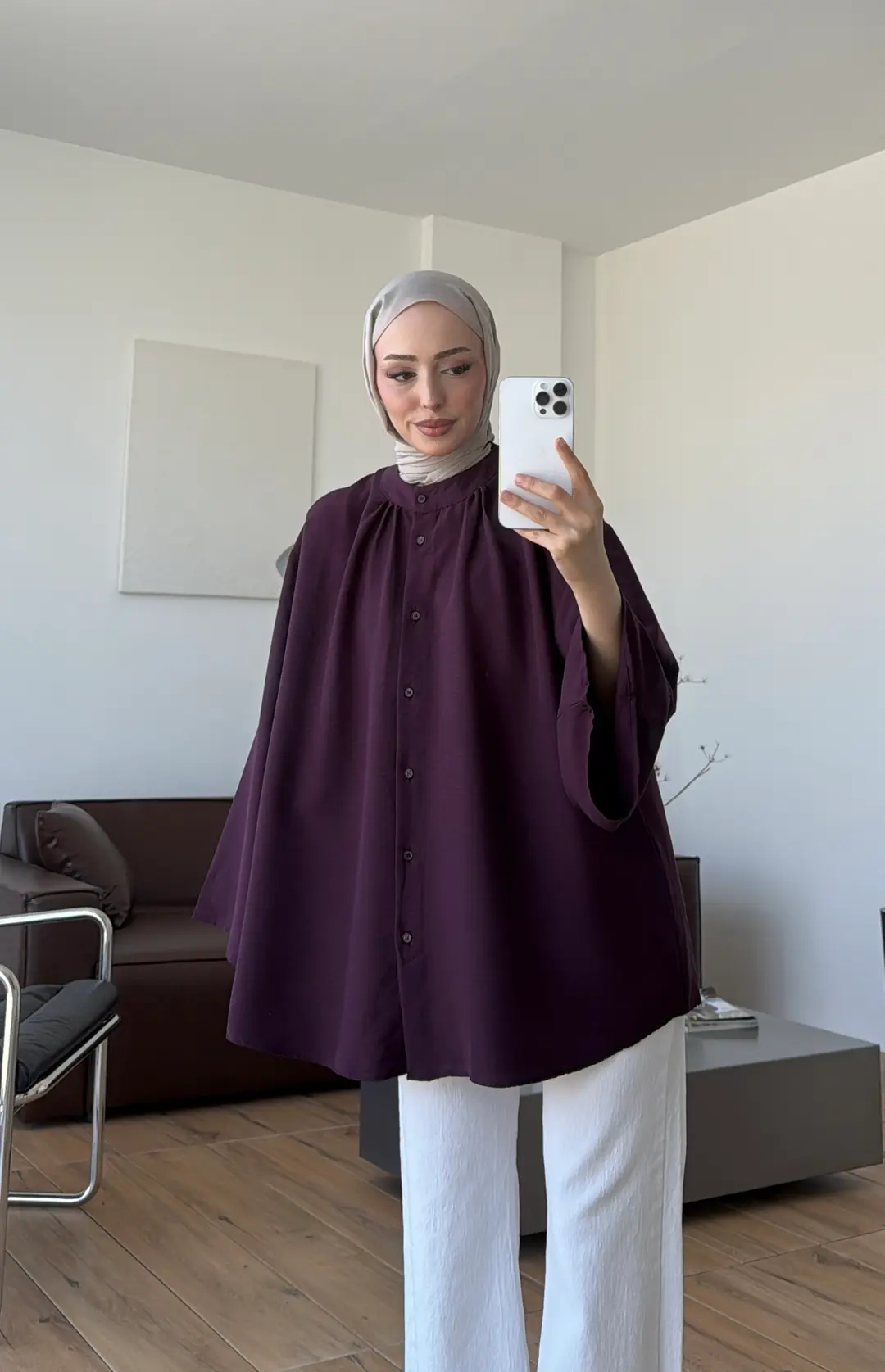 Büzgülü Bel Bağlamalı Gömlek Mürdüm