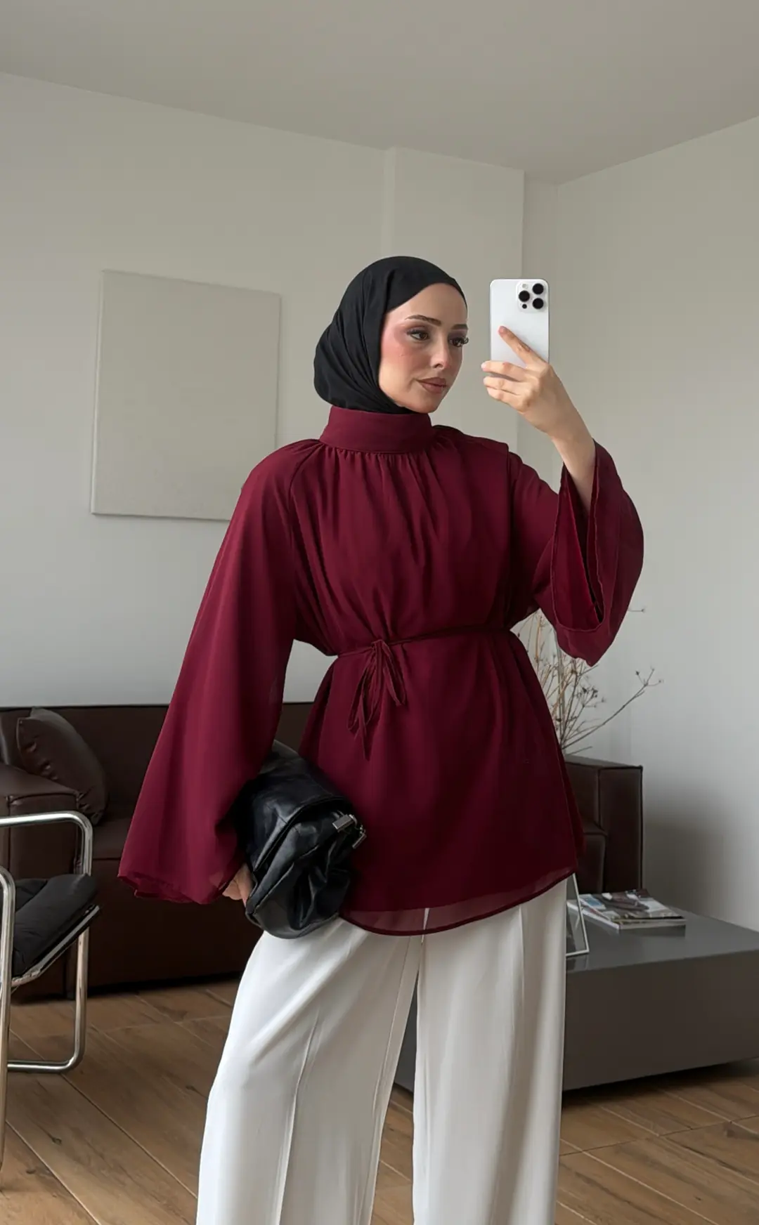 Şifon Dökümlü Bluz Bordo