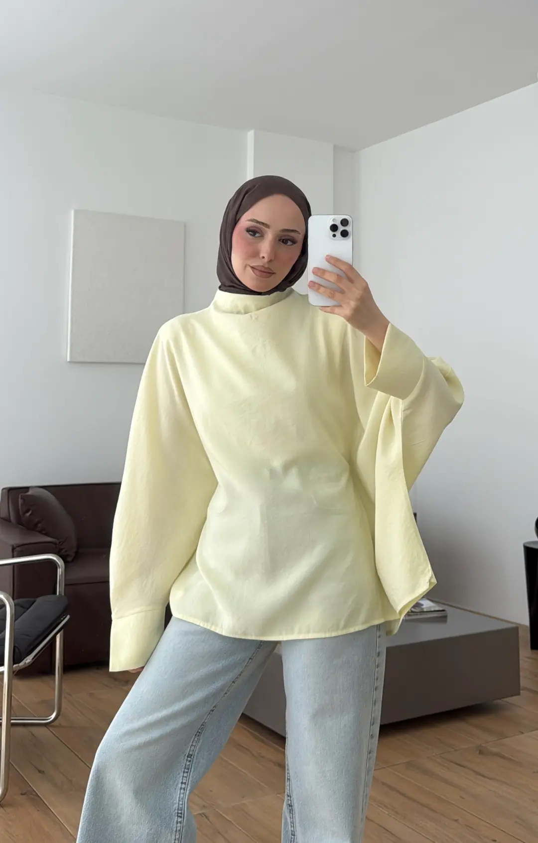 Kolu Yırtmaç Detay Tasarım Bluz Sarı