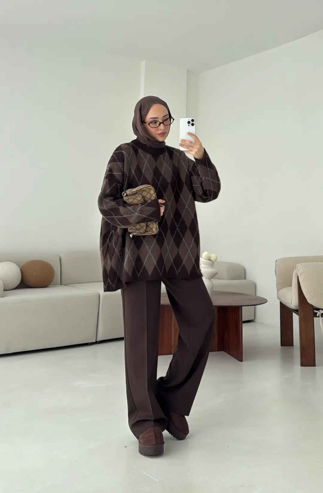 Premium Desenli Kalın Kazak Kahve/Acı Kahve