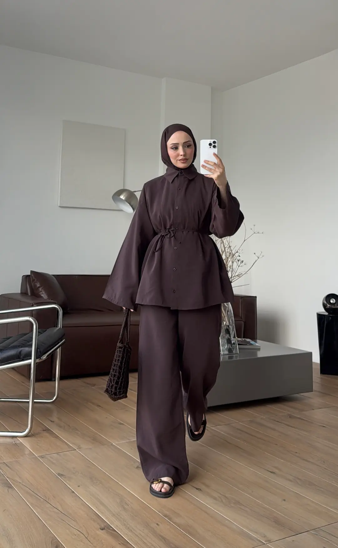 Tencel Bağlamalı Takım Kahve