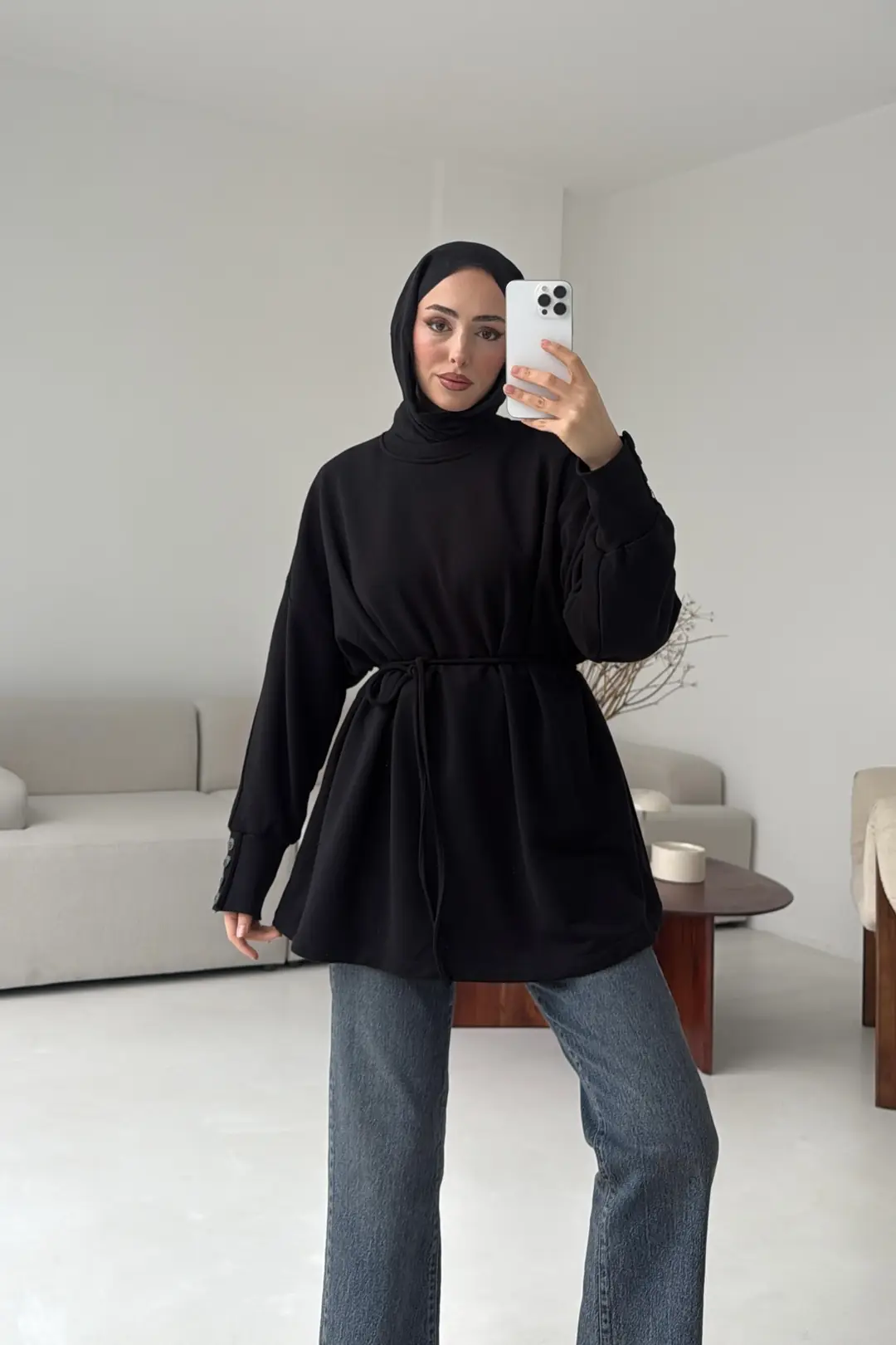 Manşeti Düğme Detay Swearshirt Siyah