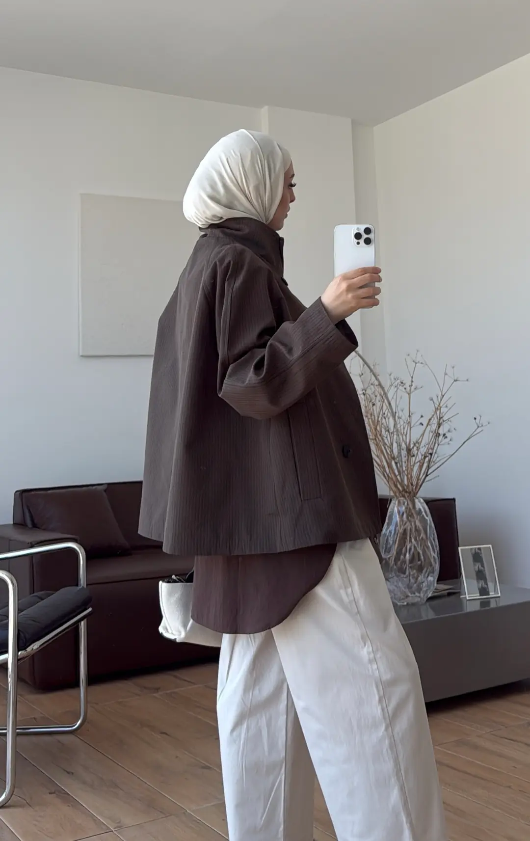 Ekose Düğme Detay Trenc Kahve