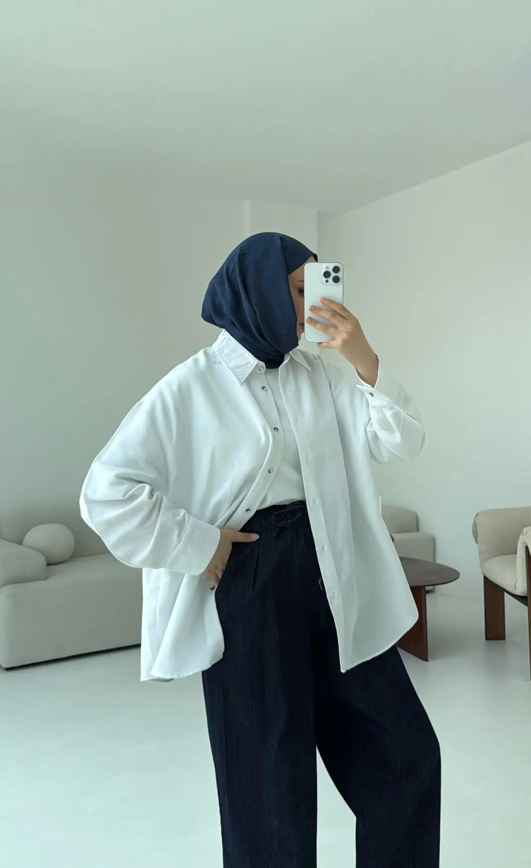 Basic Oversize Keten Gömlek Beyaz