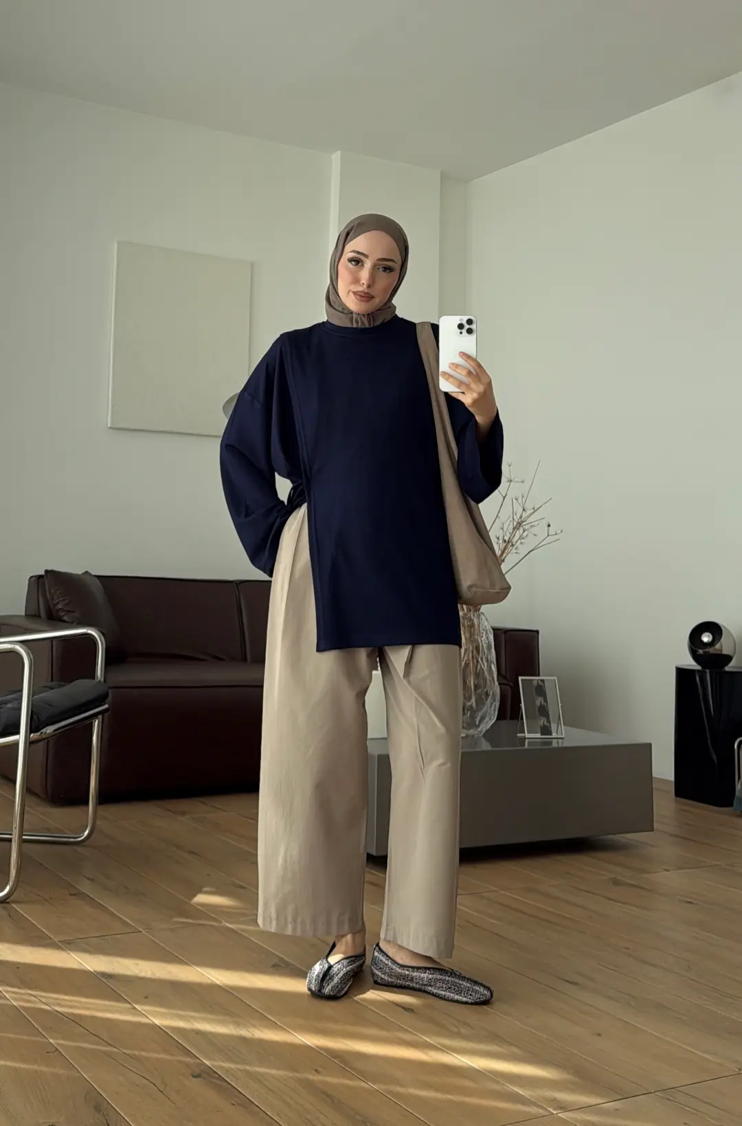 Yan Biye Bağlamalı Tunik Lacivert