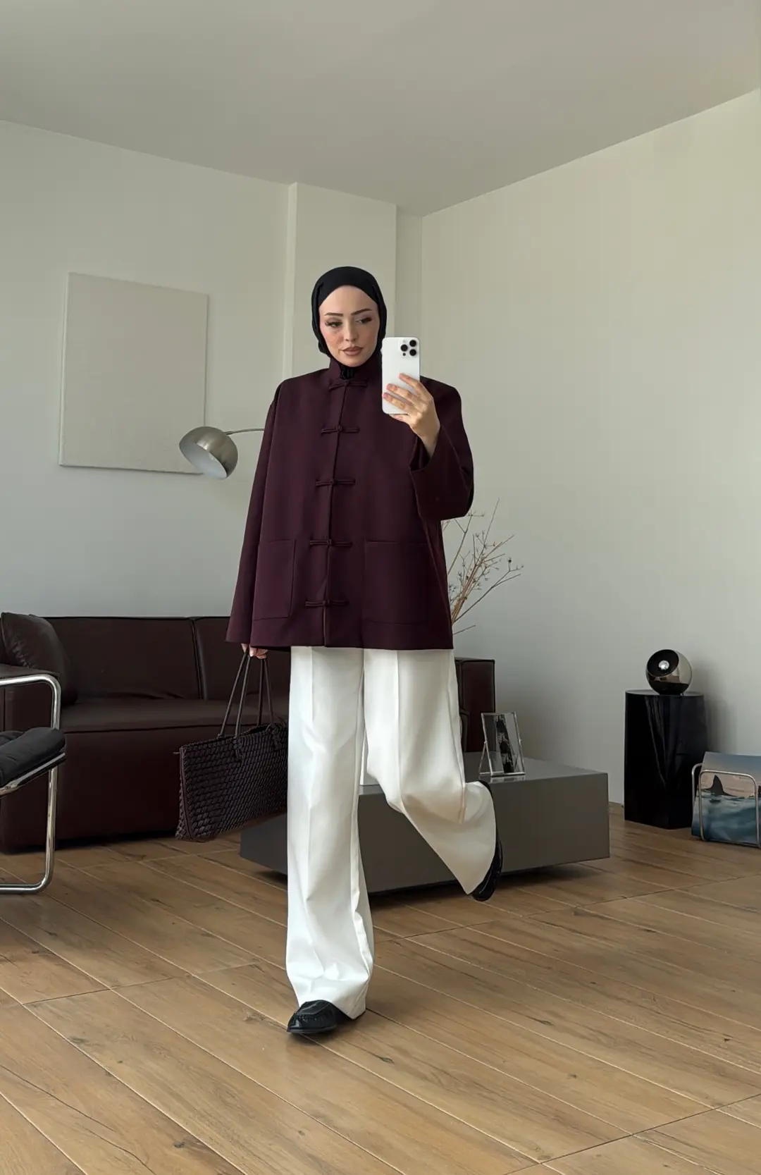 Süslü Düğmeli Krep Ceket Mürdüm