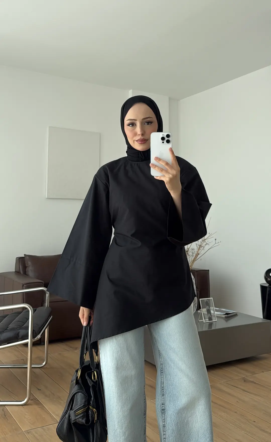 Ela Poplin Kalın Manşetli Bluz Siyah
