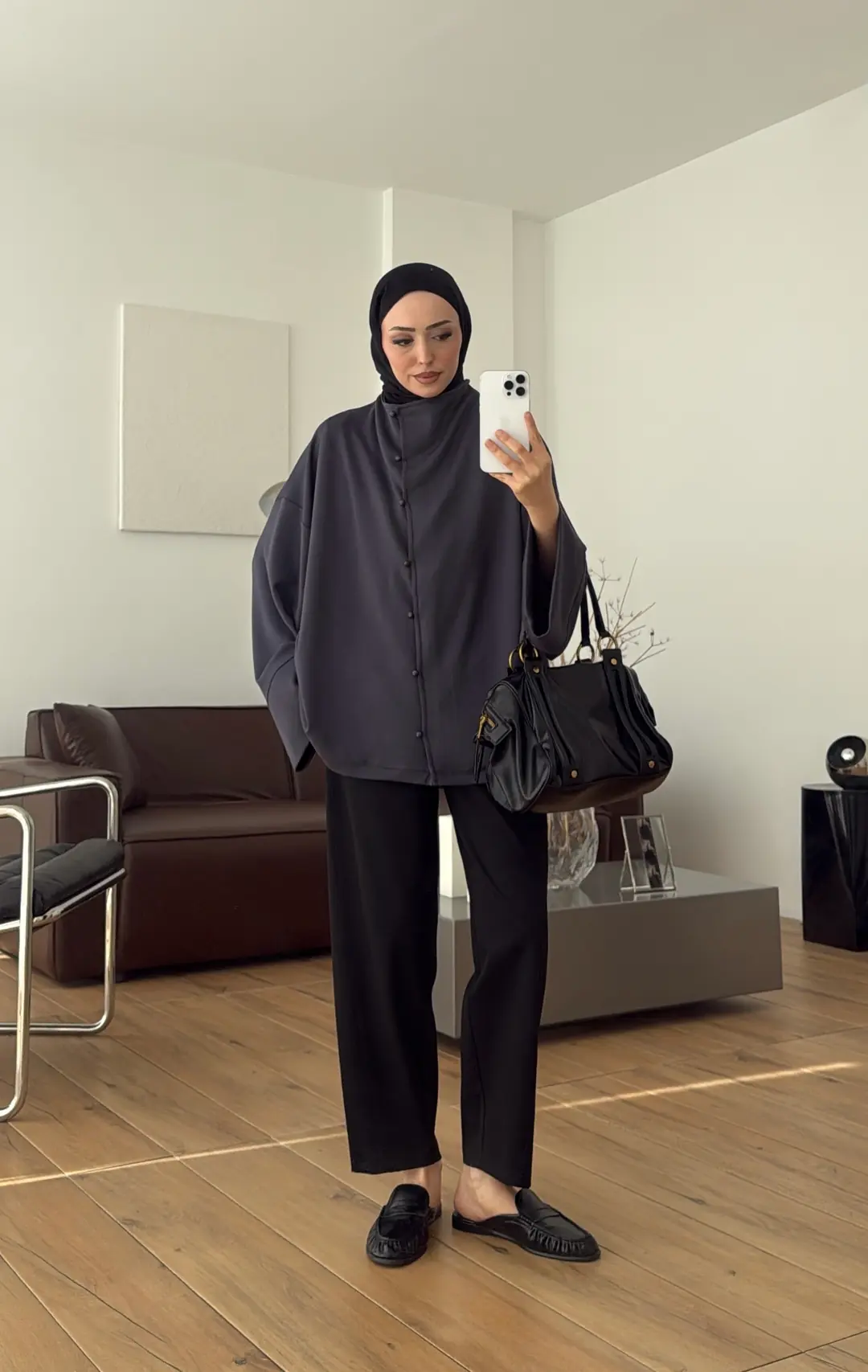 Tok Kumaş Oversize Mevsimlik Ceket Antrasit