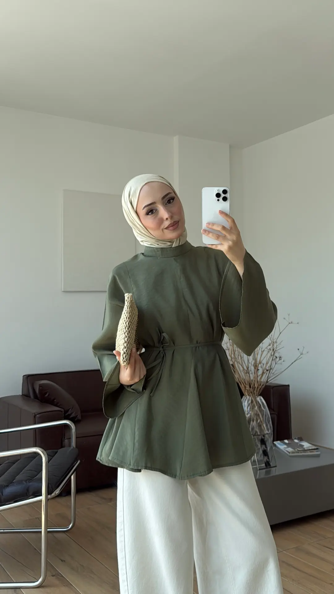 Volanlı Modal Gömlek Haki