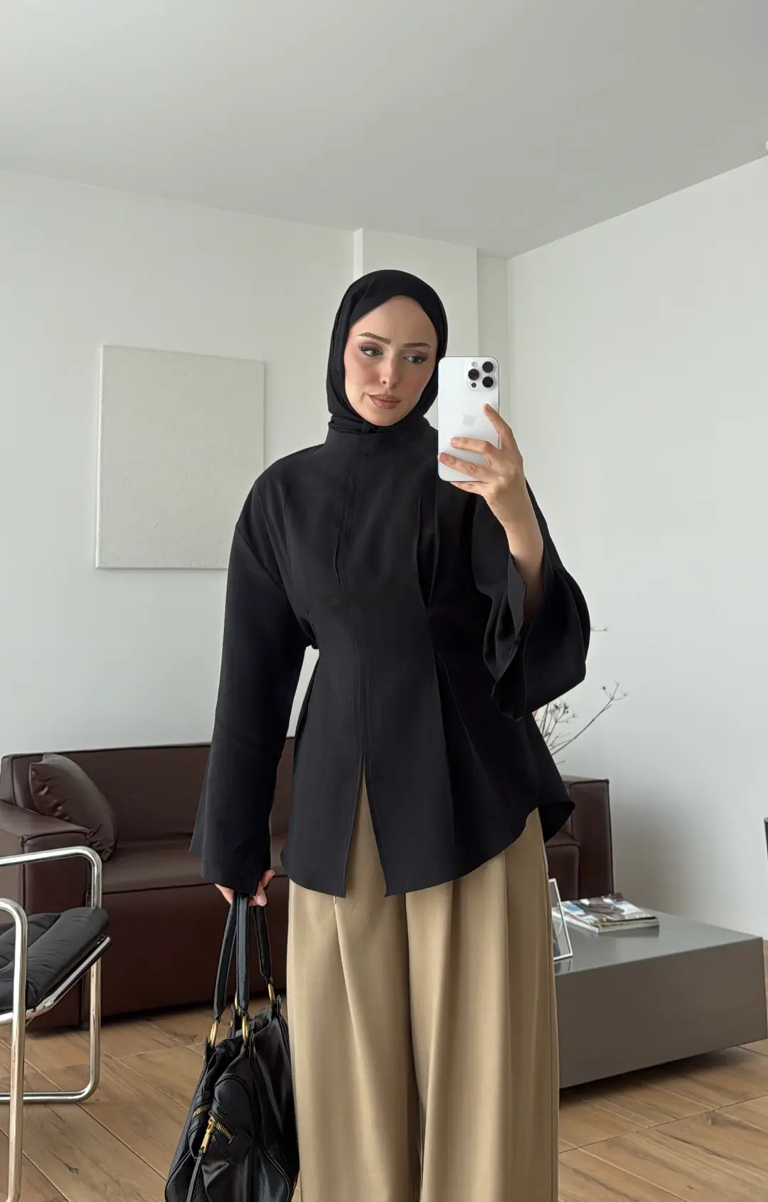 Pileli Modal Bluz Siyah