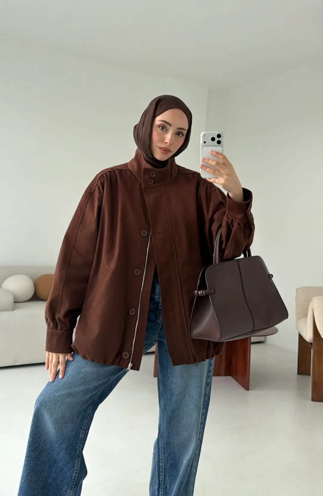 Bomber Gabardin Ceket Kahve
