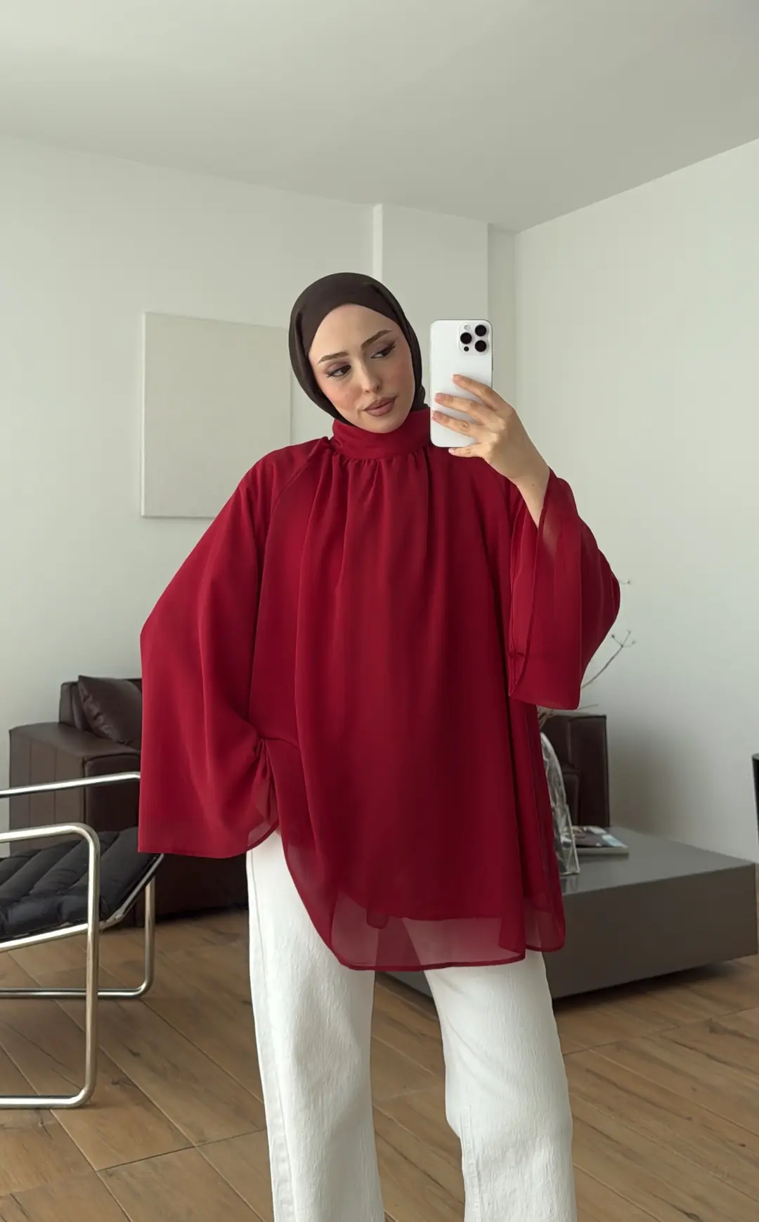 Şifon Dökümlü Bluz Kırmızı