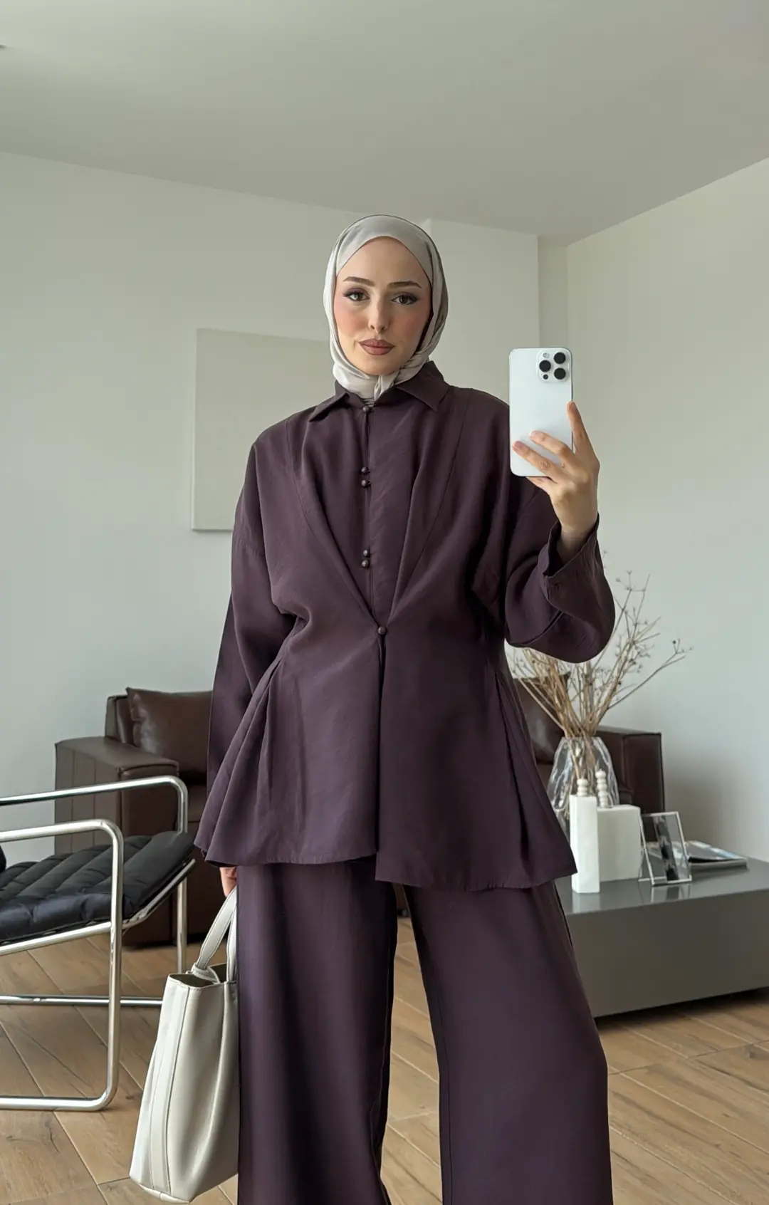 Top Düğmeli Tasarım Takım Mürdüm