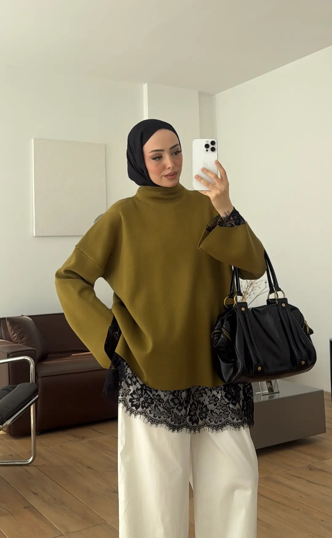 Dantel Detay Triko KazaK Olive