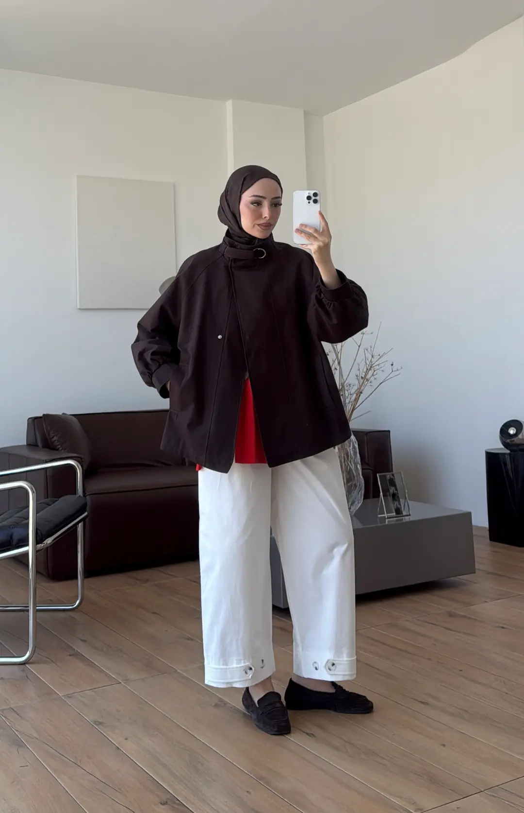 Kuşaklı Dik Yaka Ceket Kahve