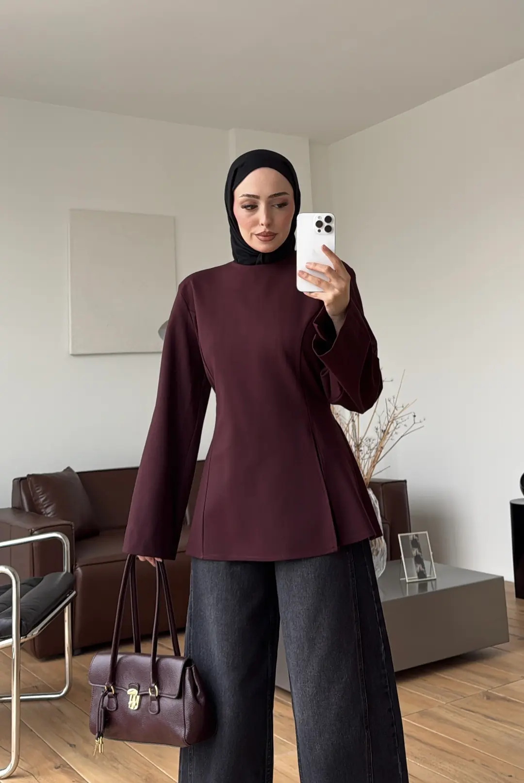 Vatkalı Yırtmaç Detay Bluz Mürdüm