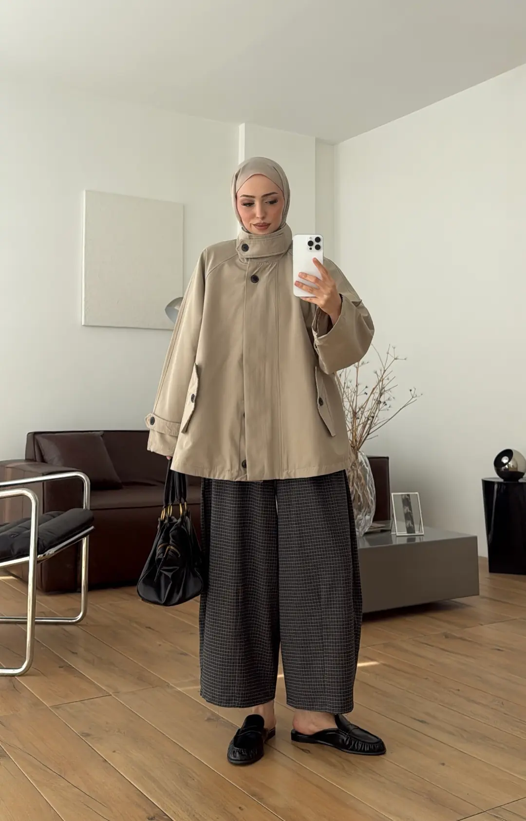 Minimal Yakalı Trençkot Vizon