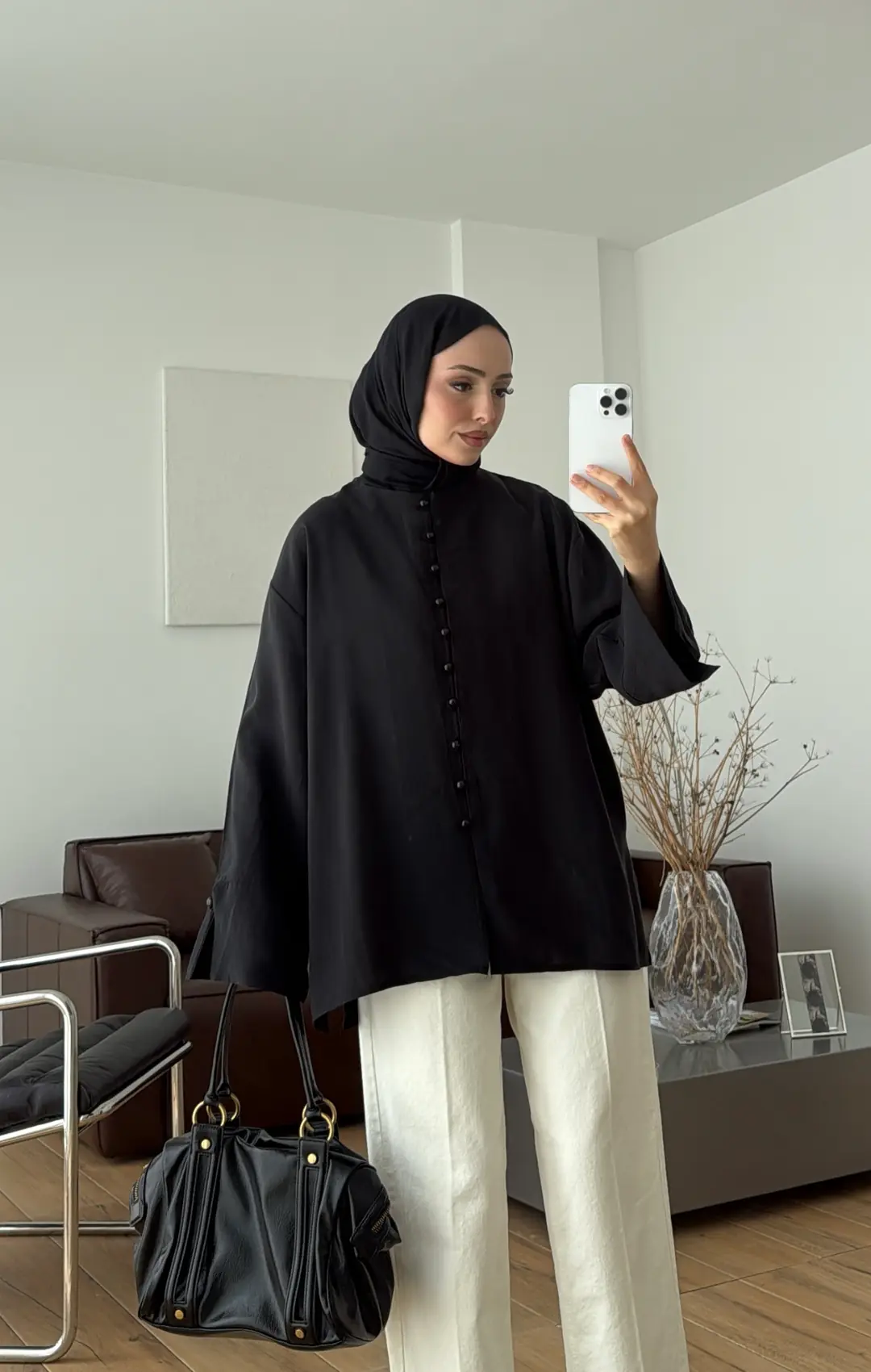 Top Düğmeli Modal Bluz Siyah