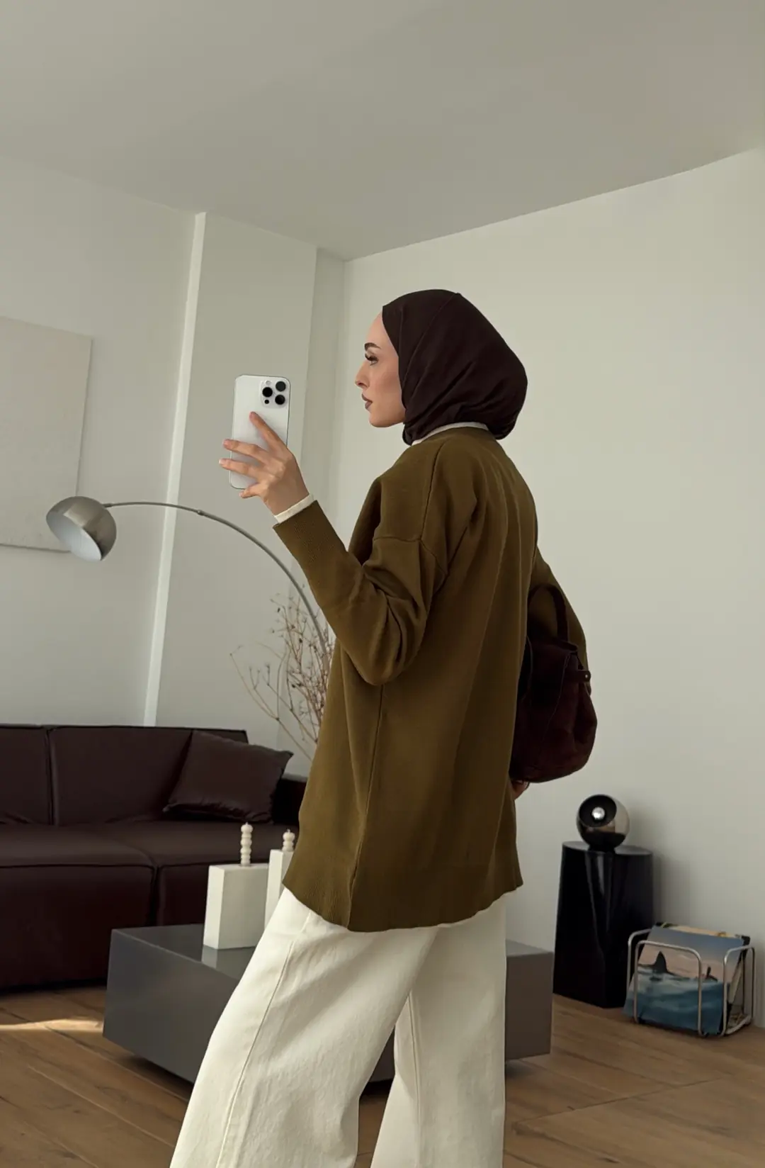 Kontrast Geçişli Triko Kazak Olive