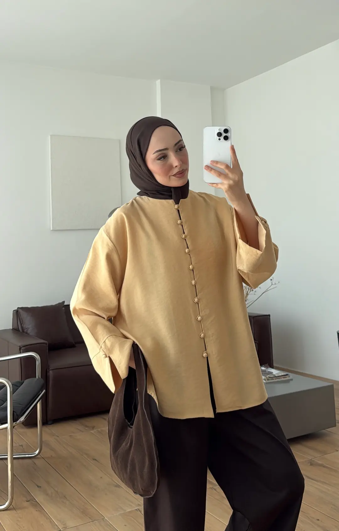 Top Düğmeli Modal Bluz Melon