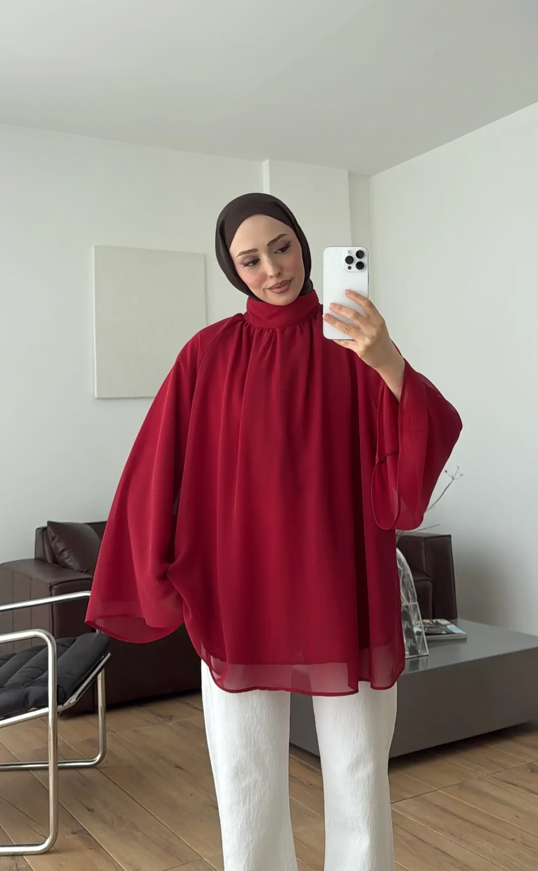 Şifon Dökümlü Bluz Kırmızı