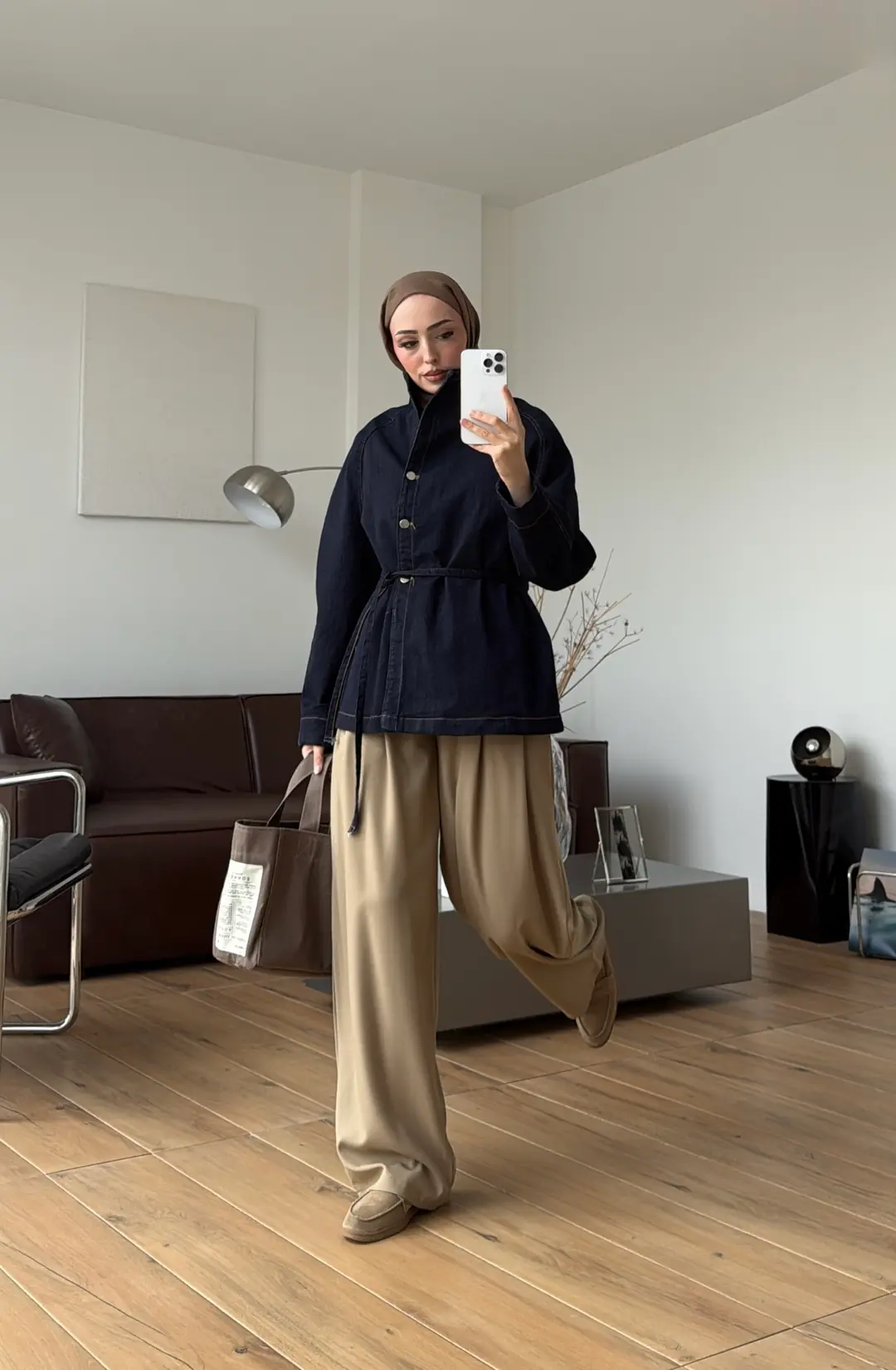Dik Yaka Lacivert Denim Ceket
