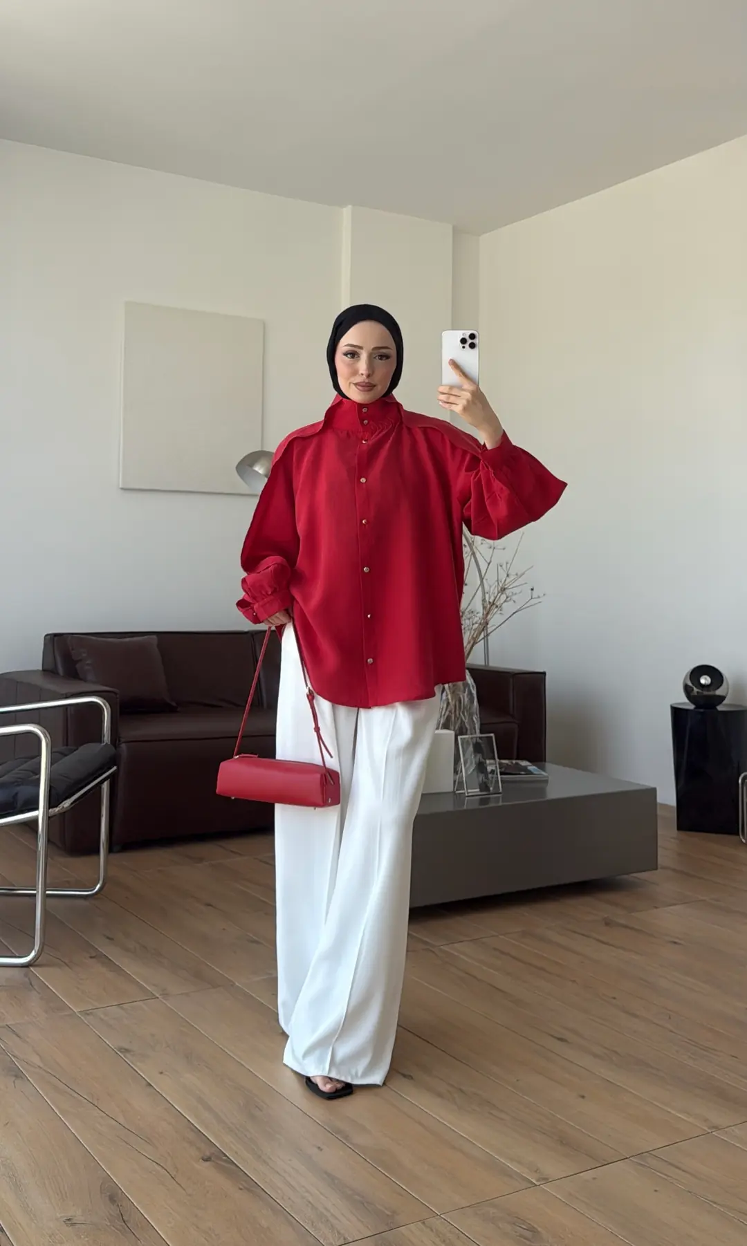 Kolu Pelerin Tunik Kırmızı