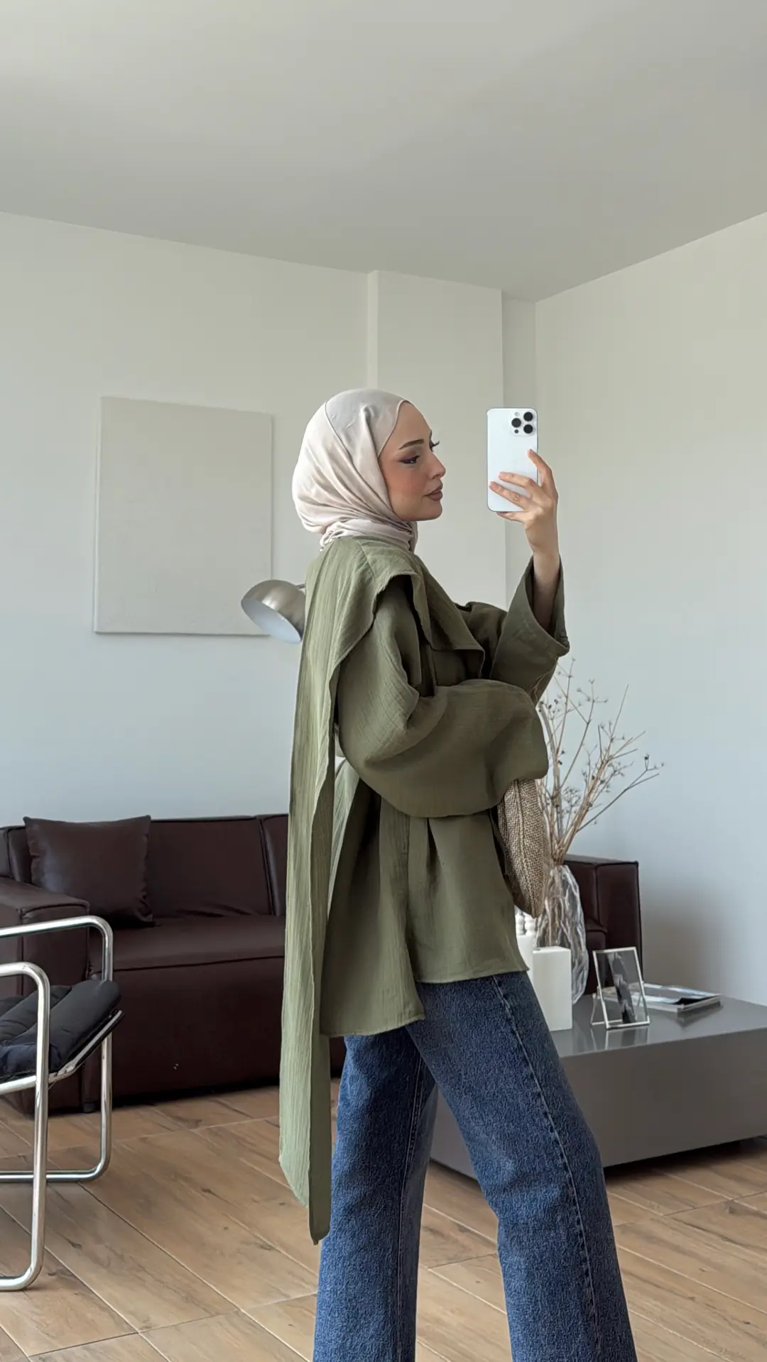 Şal Detaylı Müslin Bluz Haki