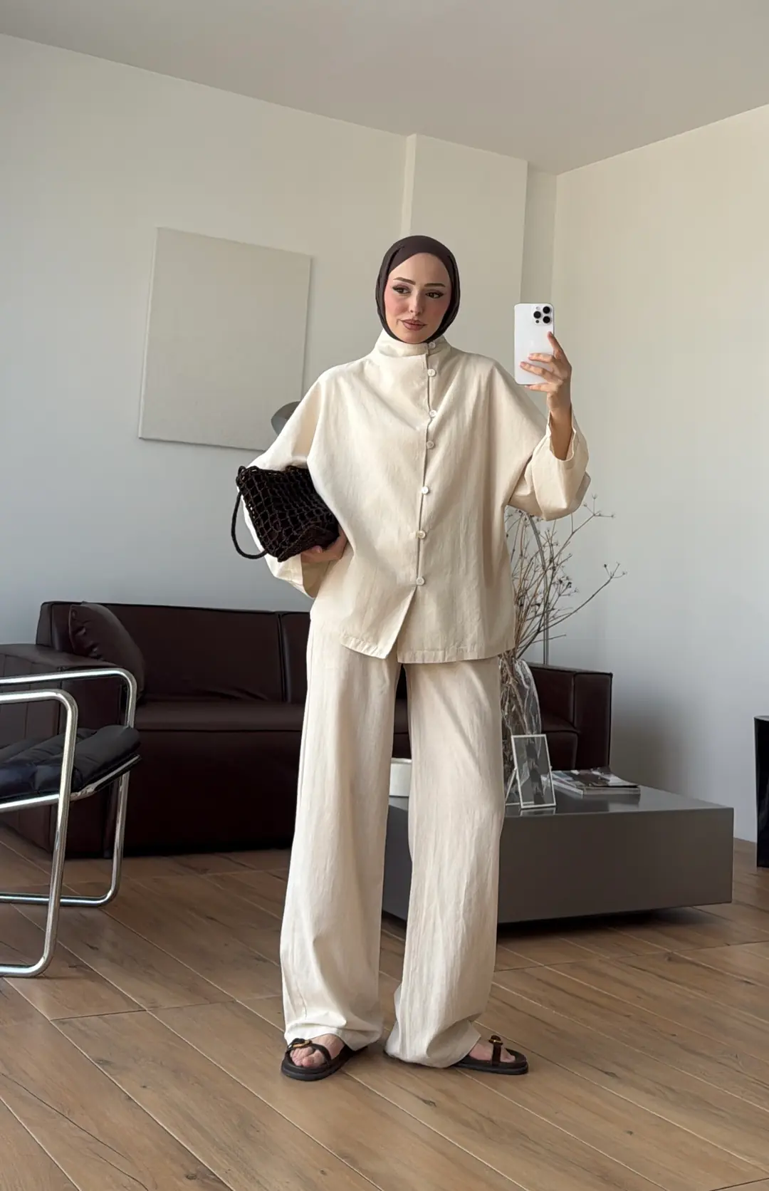 Dik Yaka Keten Takım Natural
