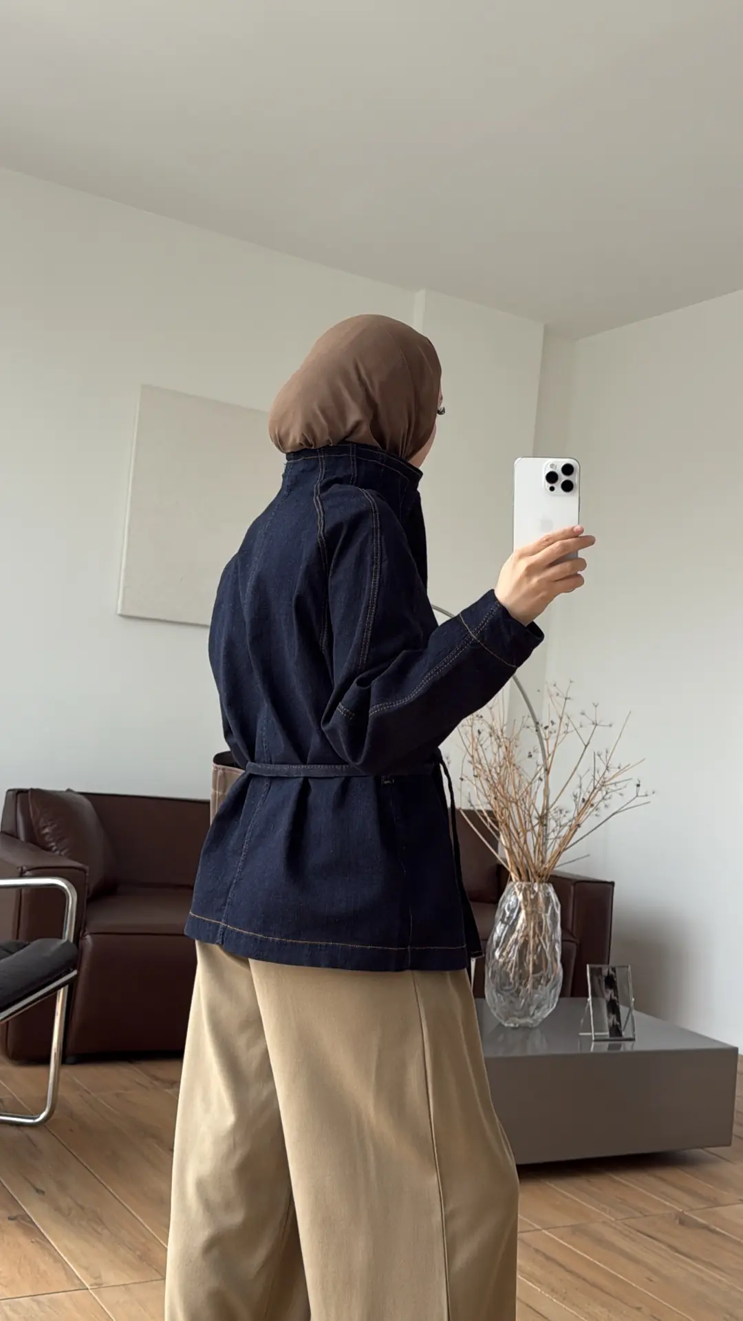 Dik Yaka Lacivert Denim Ceket