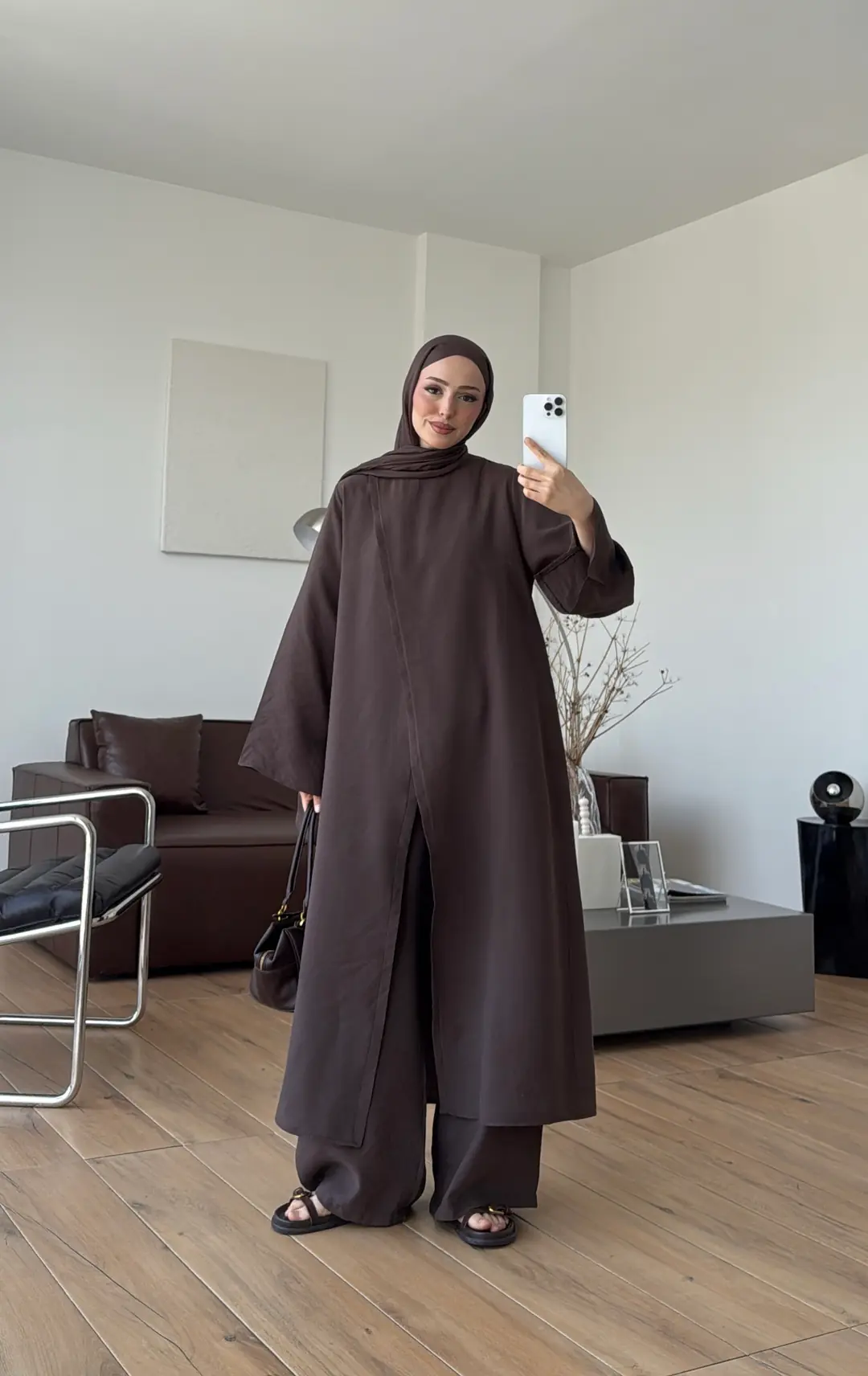 Uzun Çapraz Tunikli Takım Kahve