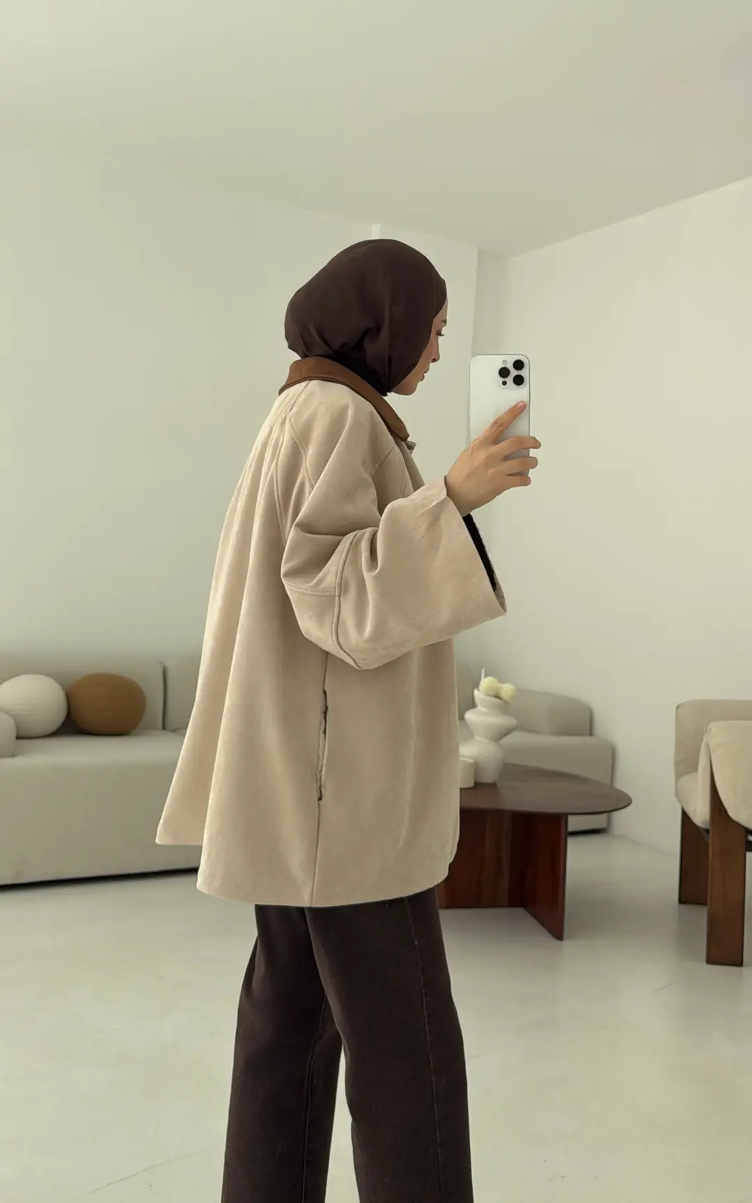 Nubuk Kontrast Yaka Ceket Bej