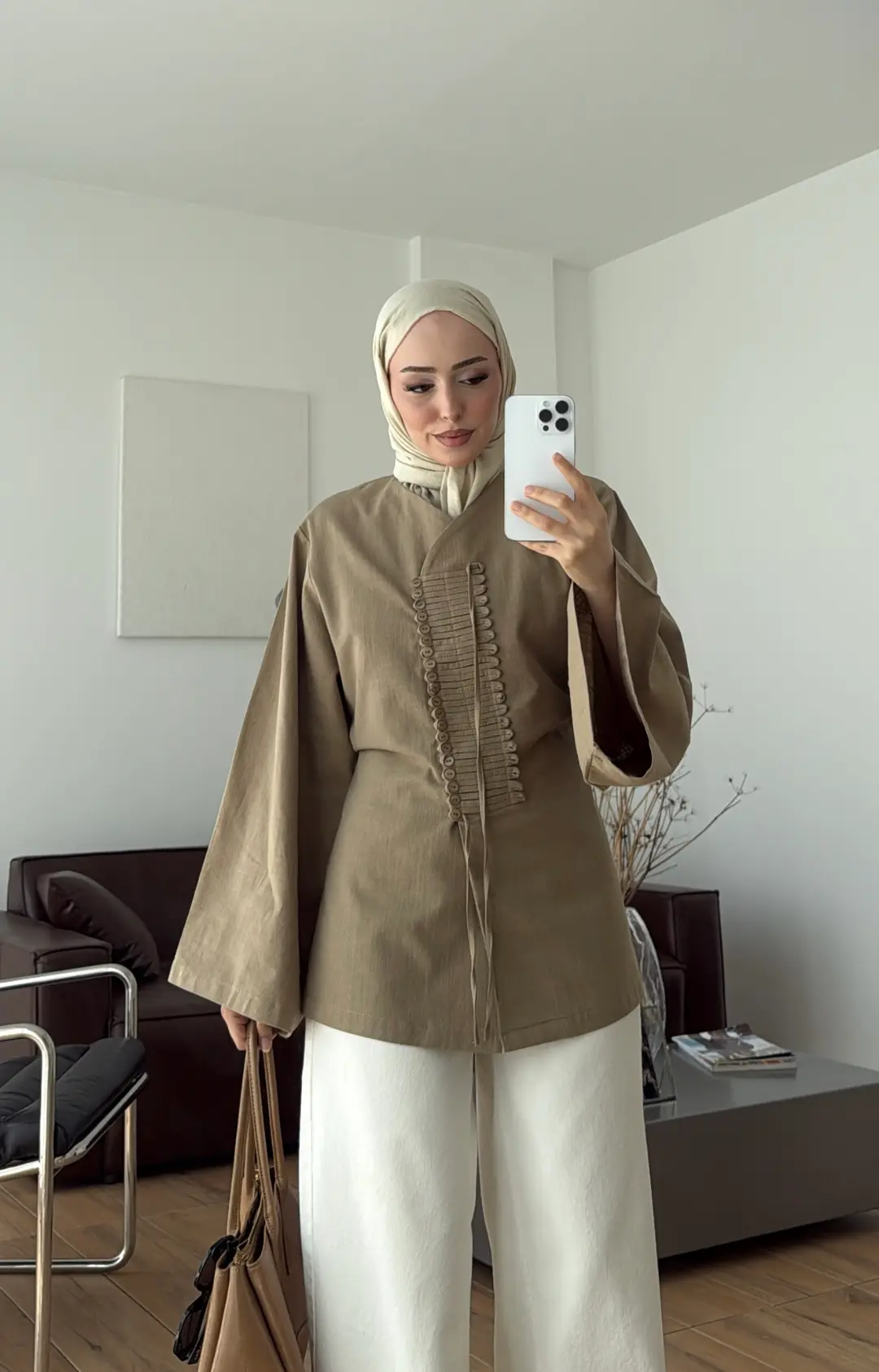 Vera Tasarım Keten Bluz Açık Haki