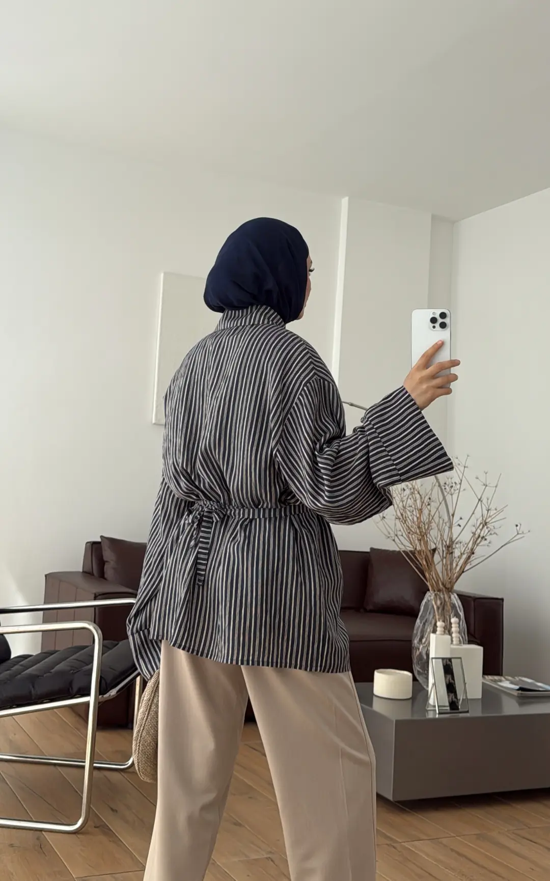 Tokalı Çizgili Gömlek Lacivert