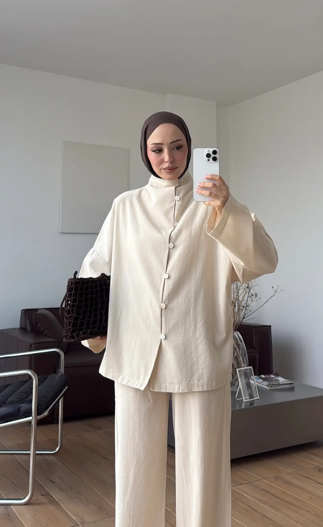 Dik Yaka Keten Takım Natural