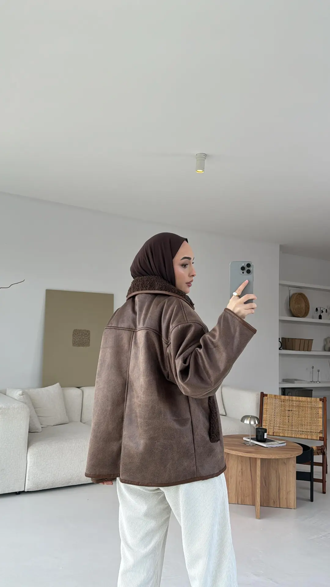 Oversize İçi Kürklü Kaban Kahve