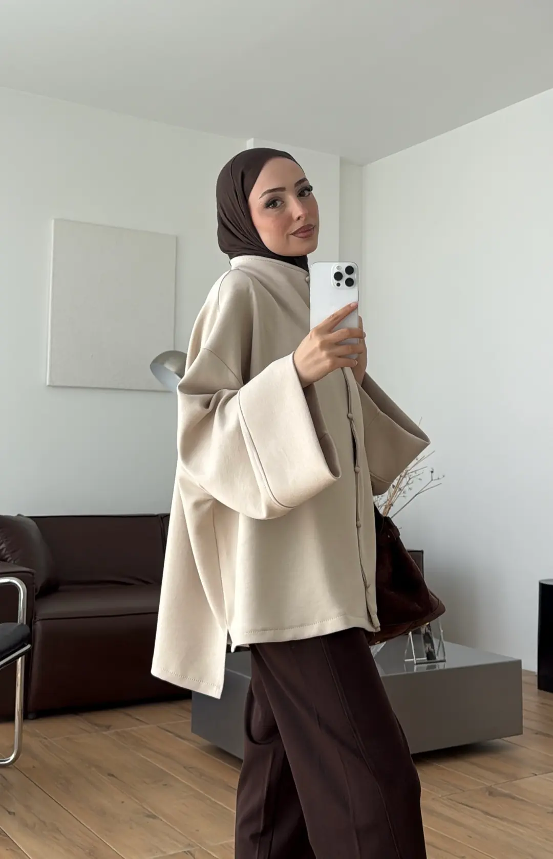 Tok Kumaş Oversize Mevsimlik Ceket Bej