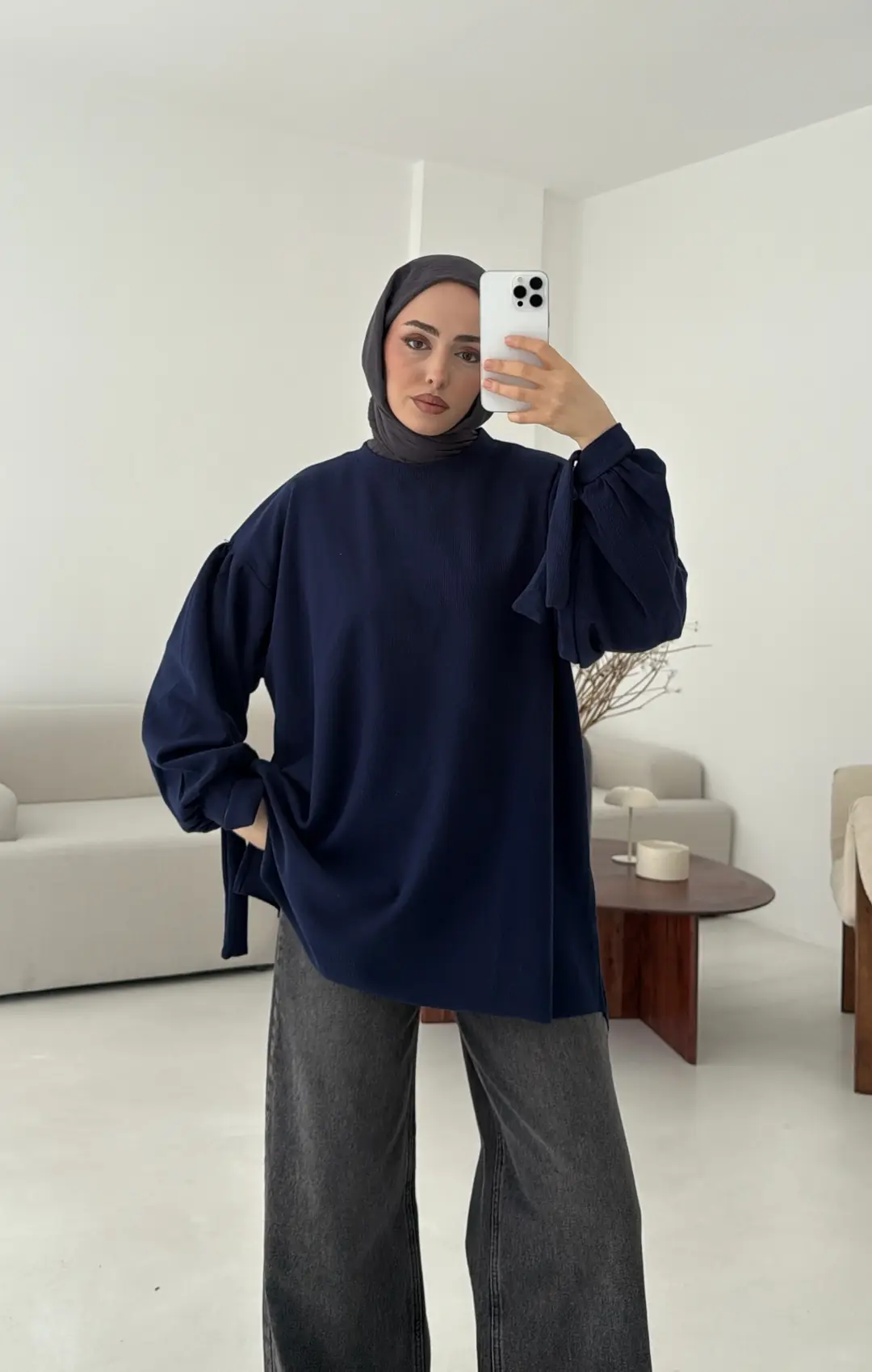 Selanik Balon Kol Bagcıklı Sweat Lacivert