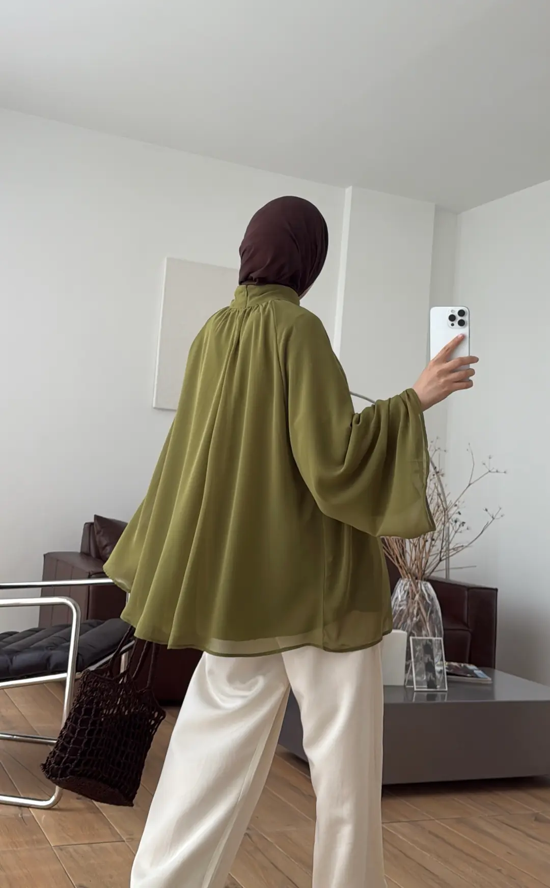 Şifon Dökümlü Bluz Olive