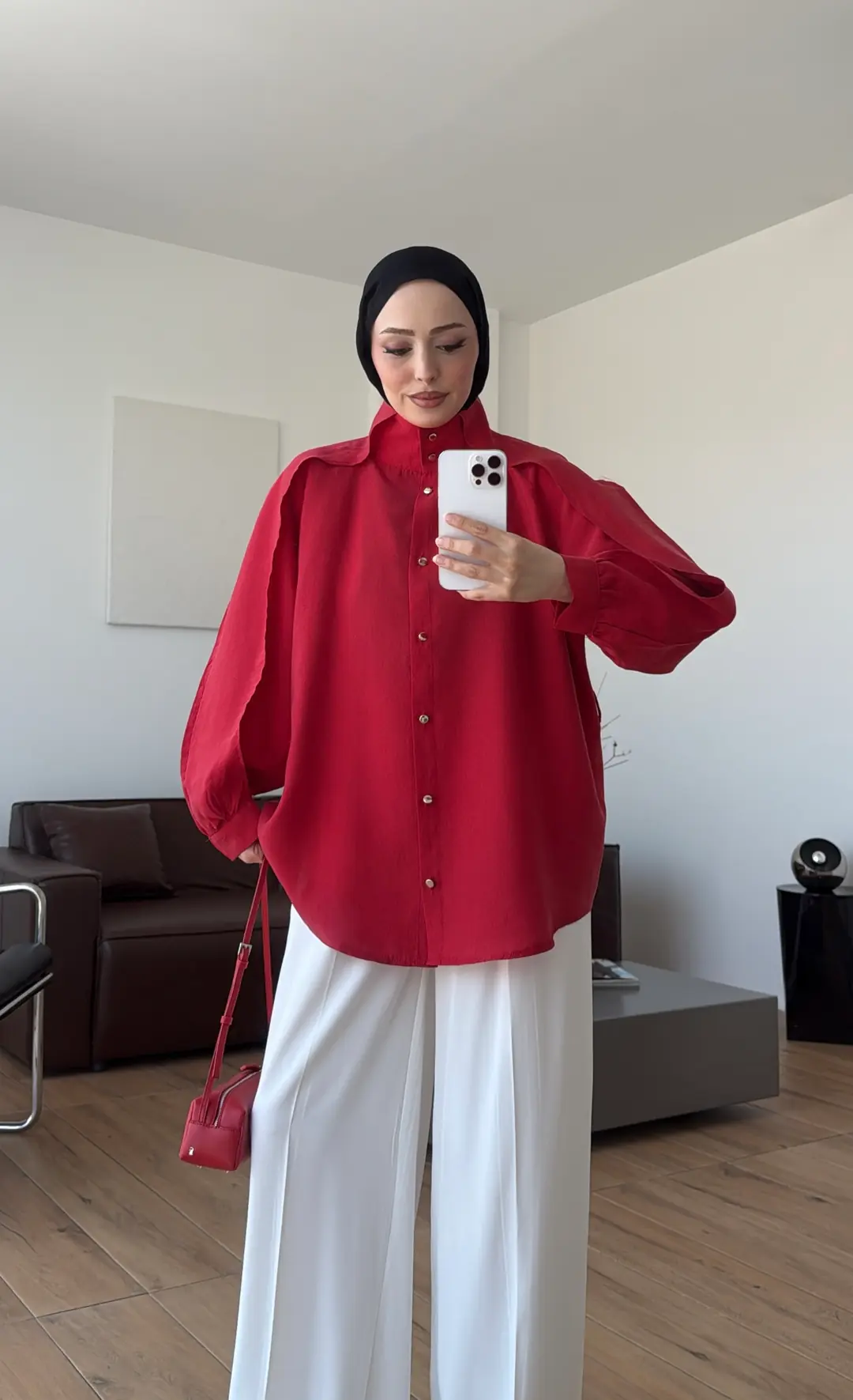 Kolu Pelerin Tunik Kırmızı