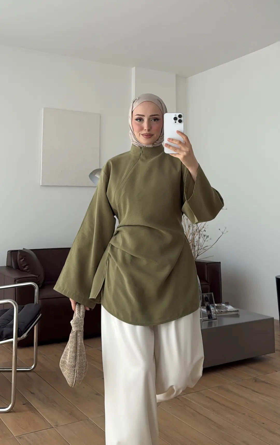 Modal Tasarım Bluz Açık Haki