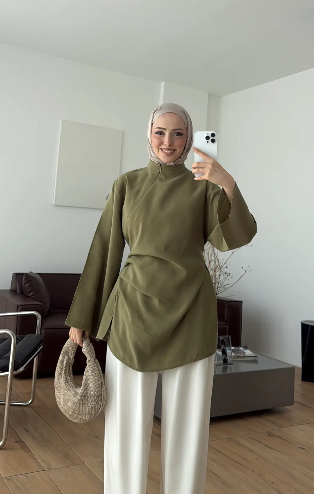 Modal Tasarım Bluz Açık Haki