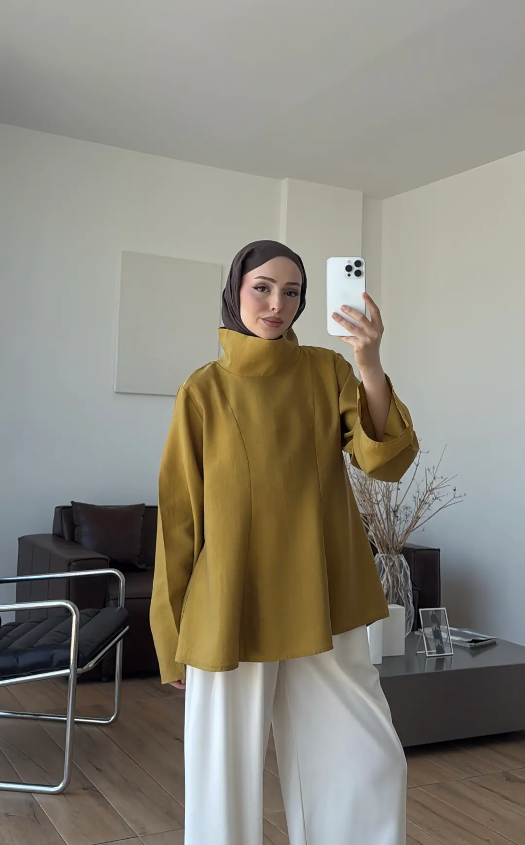Geniş Yakalı Bluz Hardal