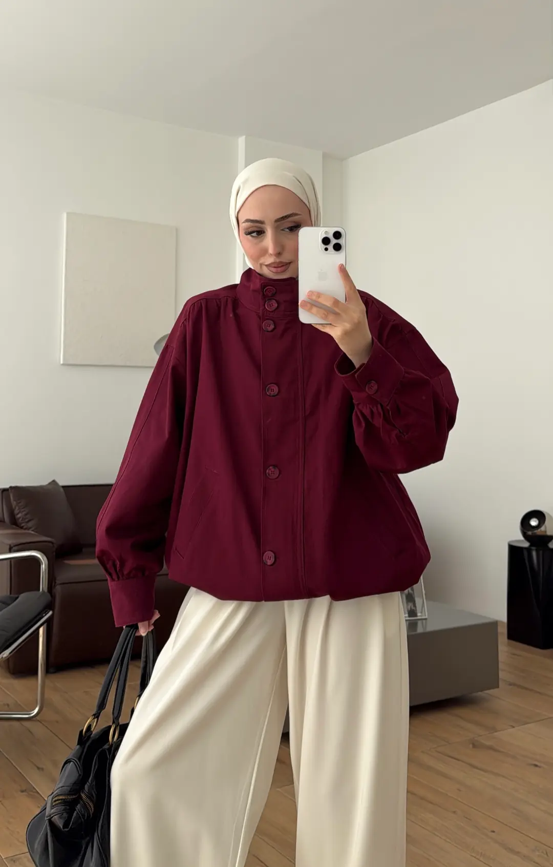 Gabardin Bomber Ceket Bordo