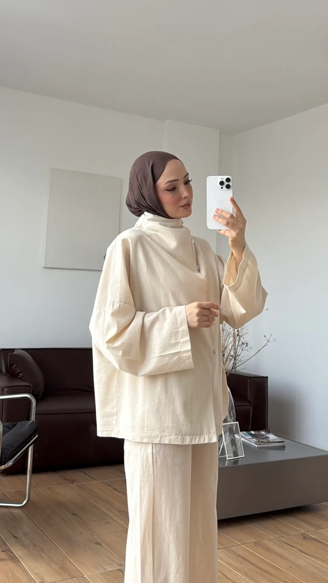 Dik Yaka Keten Takım Natural