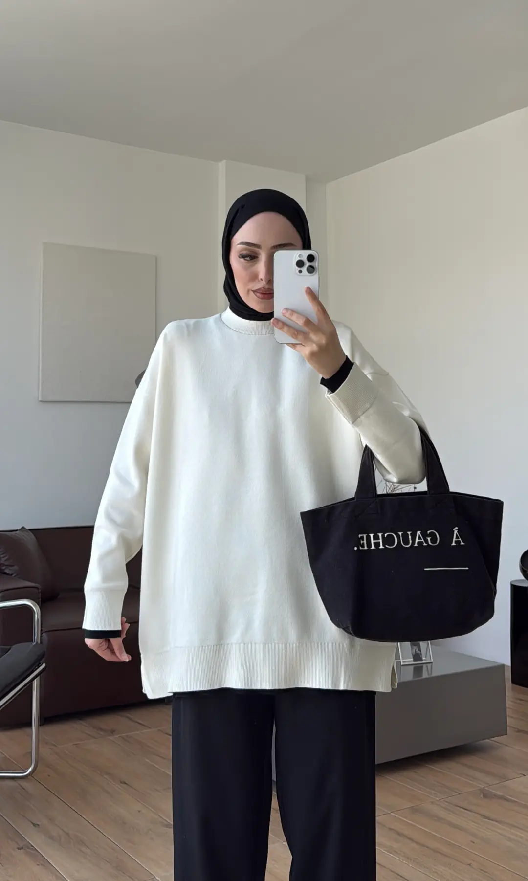 Kontrast Geçişli Triko Kazak Ekru