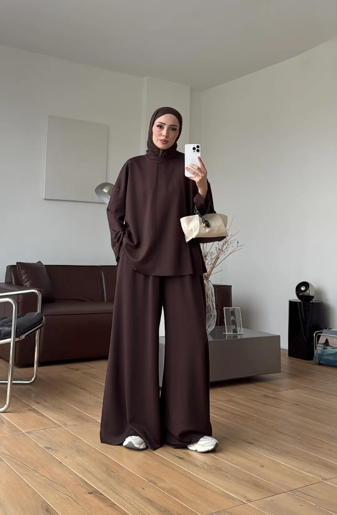 Oysho Dökümlü Bluzlu Takım Kahve