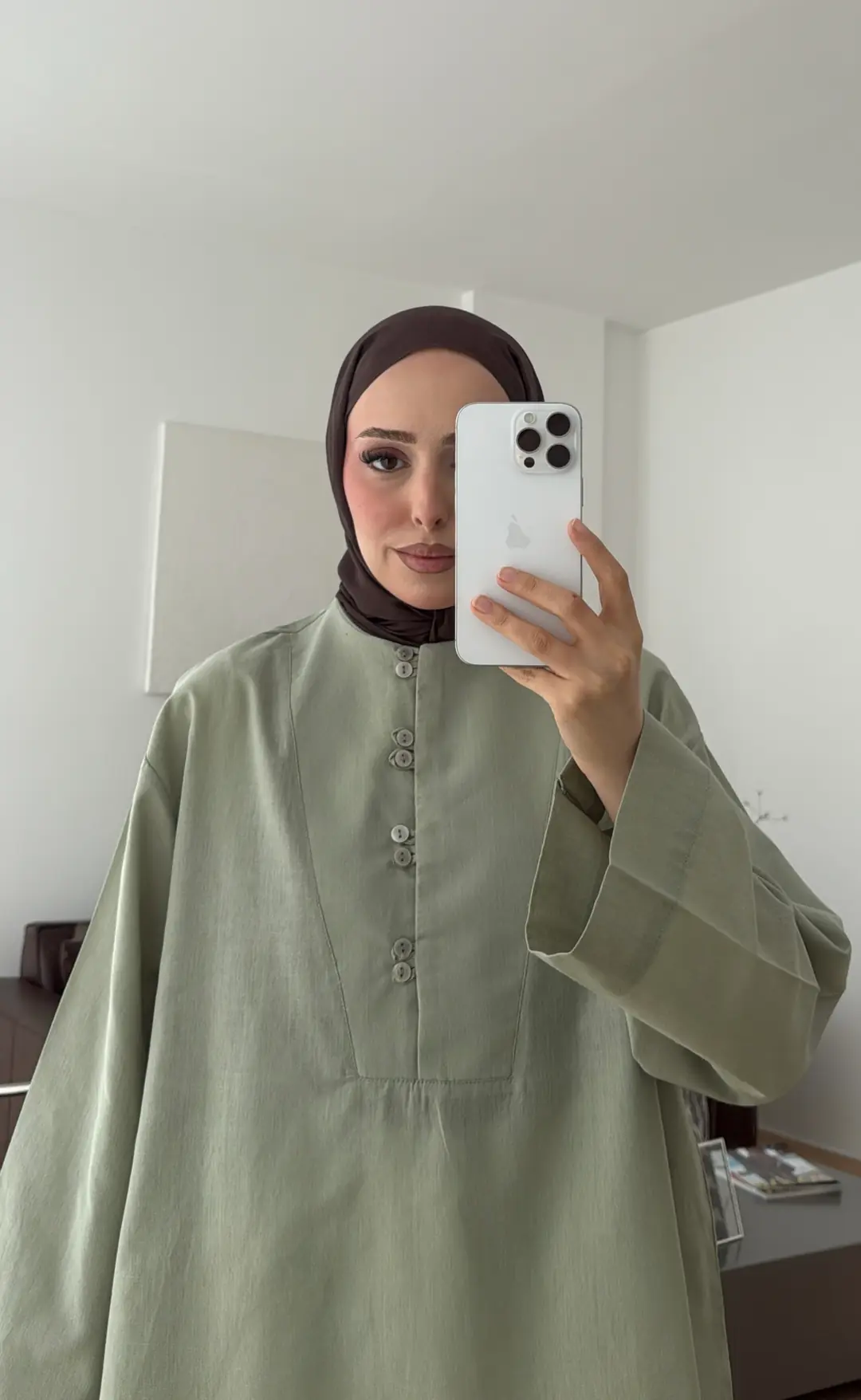 Önden Birit Düğmeli Keten Gömlek Mint